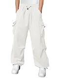 Haloumoning Boys Baggy Cargo Pants Casual Loose Fit Parachute Pant Fashion Harem Joggers with Pockets White