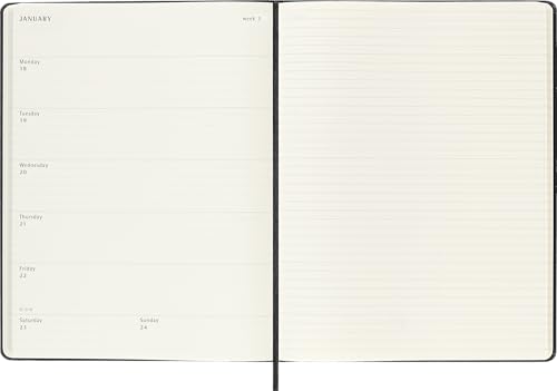 Moleskine Wochenkalender 2026–2027 – 18-Monats-Kalender mit Notizbereich, Hartcover und Gummibandverschluss, Farbe Schwarz, XL-Format 19 x 25 cm