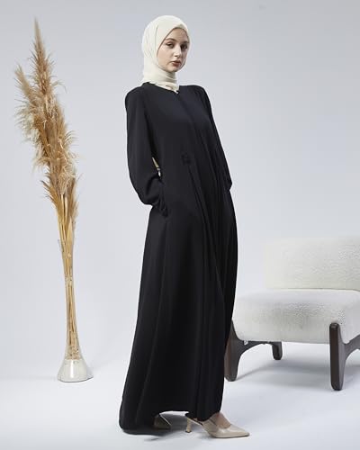Image of Women's Abaya - Turkish Islamic Maxi Dress, Long Sleeve with Zipper Front - Elegant, and Perfect for Prayer.