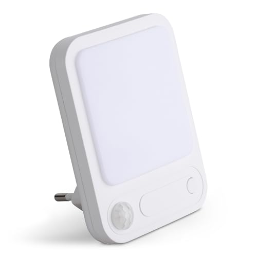 SEBSON Veilleuse LED avec Détecteur de Mouvement, Capteur Crépusculaire, Dimmable, Programmable - Capteur Infrarouge 3m/120°, Lampe Prise Blanc Chaud