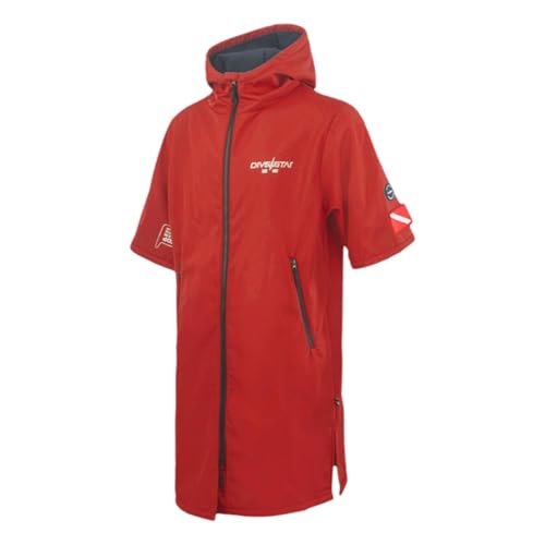 Gralara Windproof Surf Poncho, Waterproof, Swimming Jacket with Pockets, Quick Dry Lightweight Surf Coat, Warm Beach Coat, Red