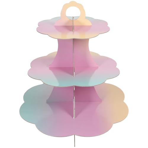 TOYANDONA Soporte para Pasteles de Papel Arcoíris Desechable, 3 Niveles, para Cupcakes y Postres, Soporte Decorativo para Tartas, Adecuado para Fiestas y Cumpleaños