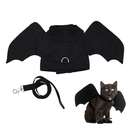 ハロウィンペット衣装 - 犬バットコスチュームハーネス、ロープ付き調節可能な翼首輪、ソフト軽量コスプレアクセサリー |子犬、子猫、猫、すべての品種、別荘、旅行、アウトドア、お祝い