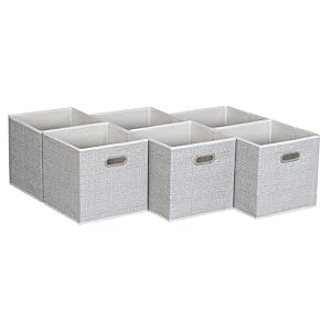 Household Essentials White Mix Set of 6 Open Fabric Cube Storage Bins, 11 x 11