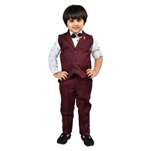 Image of Kukuwears - Kids Ethnic Suit Set I 3 Piece Party Suit for Boys | Kids Suit Set Shirt, Pant & Waistcoat I Birthday Boys Party Dress