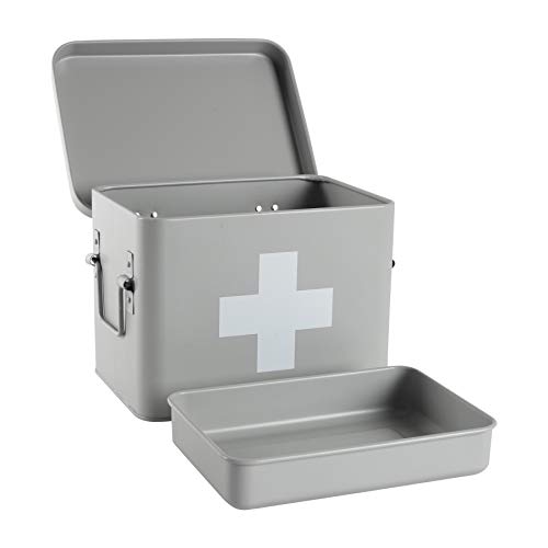 Harbour-Housewares-Vintage-First-Aid-Storage-Canister-Metal-Square-Box-Airtight-Seal-Grey