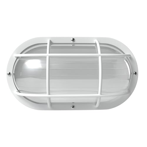 Image of KASTLITE Outdoor LED Bulkhead Light Fixture, 9.5W Energy Star 5000K Oval Wall Mount Nautical Lighting, Rust-Proof Polycarbonate Build for Wet Locations, Porch Patio Dock & Exterior Lights, FE104 /White