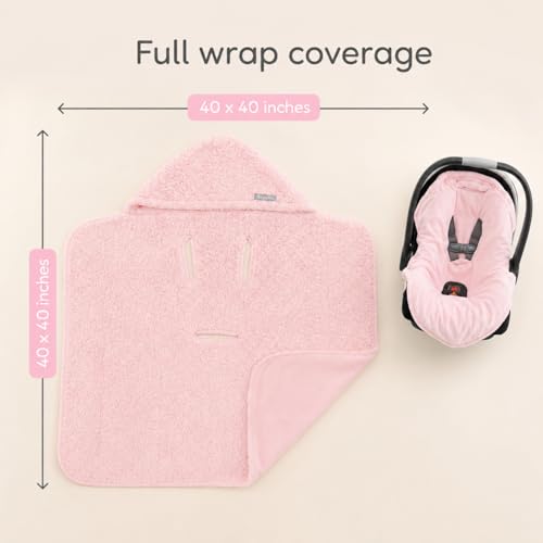 Image of Pastel Pink Baby Car Seat Blanket for Girls - Soft Bunting Swaddle Wrap for Infant & Toddler; Cover Baby and Keep Car Seat Clean