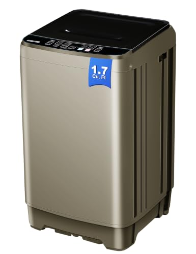 1.7 Cu.ft Portable Washing Machine - Ultra-Quiet Full-Automatic Compact Washer with Quick Washer 10 Wash Cycles w/ 8 Water Levels - Transparent Lid Top Load for Apartment & RV Dorm