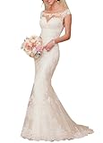 Miao Duo Women's Boat Neck Lace Cap Sleeve Wedding Dresses for Bride Long Mermaid Bridal Gowns Ivory 10