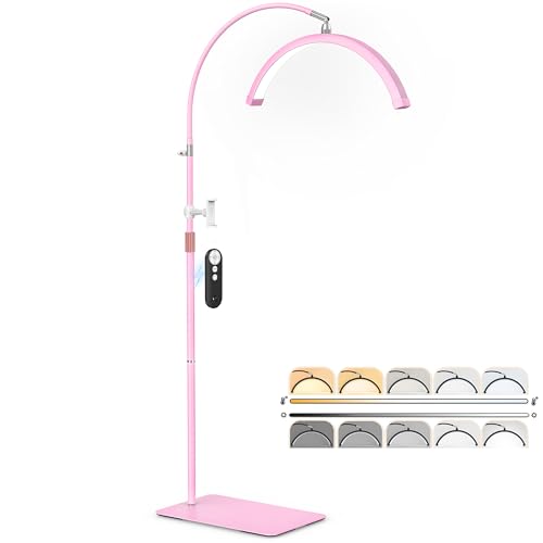 Image of Half Moon Light for Lash Tech, Flexible Lash Lamp with Phone Holder for Eyelash Nail Art Tattoos Skincare, 5 Color Temperatures & Brightness Setting LED Floor Lamp Esthetician Light