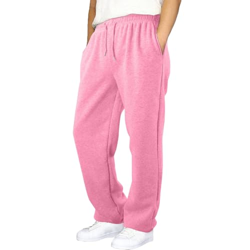 Boys' Baggy Sweatpants Straight Leg,Drawstring Waist Wide Leg Sweatpants Casual Loose Fleece Lined Joggers