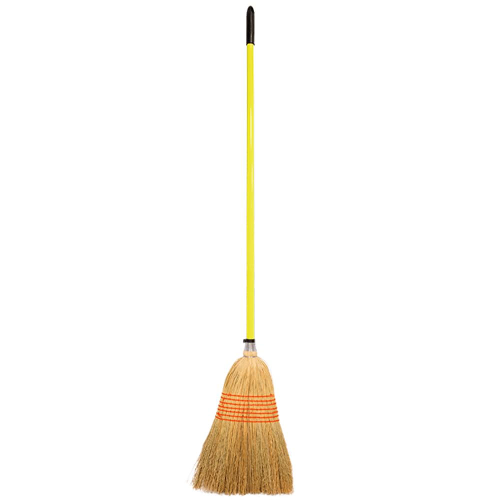 Red Gorilla Traditional Standard Corn Broom in Yellow with Natural Straw Bristles Outdoor or Indoor Sweeping Brush for Yard Stable Garden Wooden Handle 1.5m