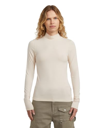 G STAR Camiseta Mock Slim para Mujer, Blanco (dk talc D27968 E299 A488), L
