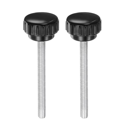 uxcell 2pcs Knurled Clamping Knobs M6 x 60mm Metric Zinc Plated Carbon Steel Male Thread Thumb Screw on Type 30mm Plastic Round Head Threaded Hand Bolt Stud Knobs Black