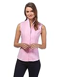 Vincenzo Boretti Damen Bluse mit Kelchkragen leicht tailliert 100% Baumwolle bügelleicht Kurzarm ärmellos Hemdbluse mit Stehkragen elegant festlich auch für Business pink 36