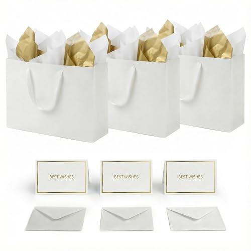 JUNESHE Teal Gift Bags Set of 3, 13.8 inch Paper Bag with Handles Matching Card Envelop Sticker Tissue Paper for Party Shopping Birthday Wedding Anniversary Turquoise