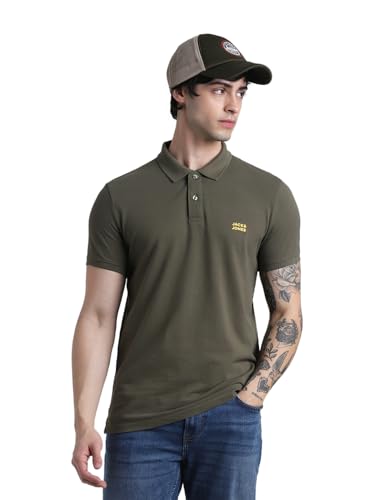 Image of Jack&Jones Men's Cotton Logo Print Slim Fit Polo