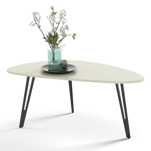 Manora Mesa de Centro Ovalada, Mesa Auxiliar Qequeña, Mesas Bajas de Salon Moderna para Sala de Estar, Oficina o Dormitorio, 100 x 55 x 43cm, Blanco