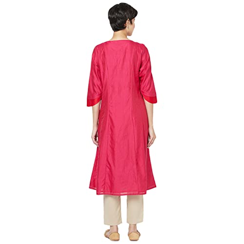 Image of Fabindia Women Cotton Silk Zari Striped Long Kurta