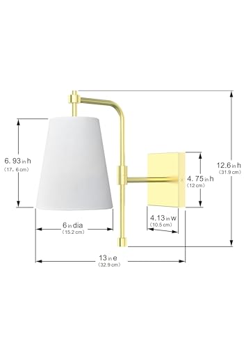 Image of 1-Light Wall Sconce, Brushed Gold Finish, Fabric Linen Shade, Adjustable Swing Arm, Hardwired Wall Mounted Light Fixture for Bedside, Living Room, Bathroom, Versatile Home Decor