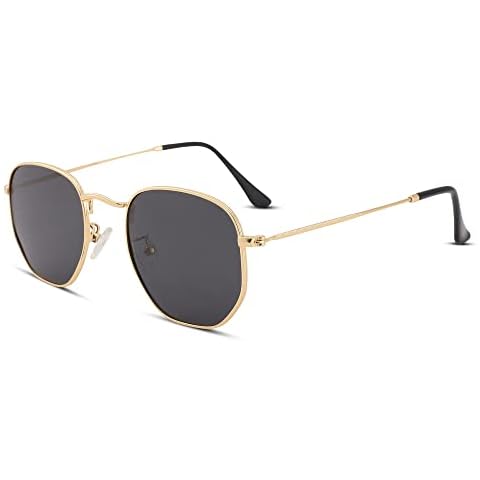 Pro Acme Polarized Hexagon Sunglasses for Women Men Polygon Sunnies Square Metal Frame(Gold/Grey) Cover