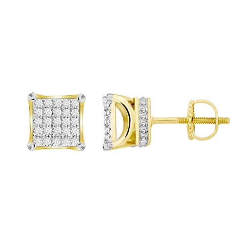 Round Natural Diamond Square Crown Men's Stud Earrings 7mm Solid 10K Yellow Gold (1/6 cttw, I-J Color, I2-I3 Clarity) - Main Image