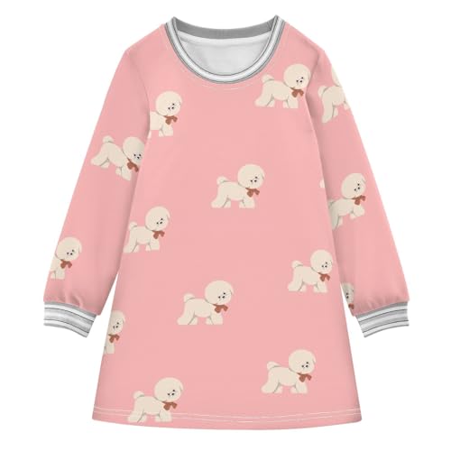 Bichon Frise Girls Dresses Long Sleeve Sweatshirt Dress for Girls Winter Toddler Casual A Line Dresses Size 2-8T