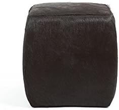 Image of the Black Cowhide Square Pouf - 18 inches 