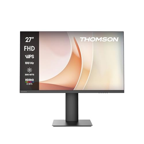 THOMSON Monitor Business Full HD de 27 Pulgadas con cámara emergente, Panel IPS de 100 Hz, alimentación USB C de 65 W, Dos Altavoces, HDMI, Negro, M27FB7C14V