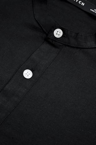 Image of SNITCH Men Casual Kurta Shirt | Regular Fit Full Sleeve Mandarin Collar Solid Pattern | Premium Cotton Linen Blend & Breathable Fabric for Festive Season & Holiday Wear