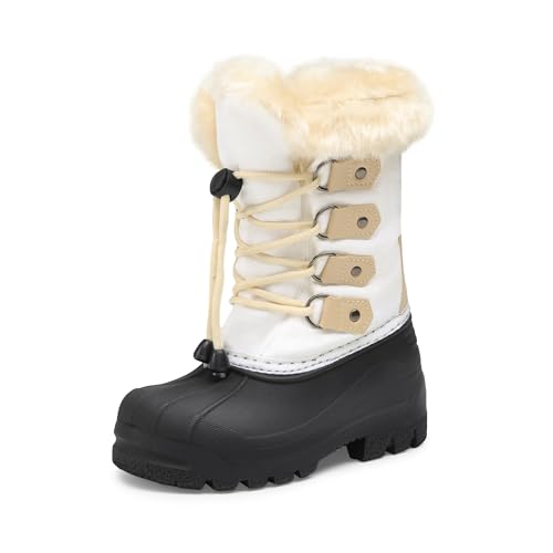 DREAM PAIRS Boys & Girls Waterproof Winter Snow Boots for Little Kid/Big Kid 11 Little Kid Beige/White