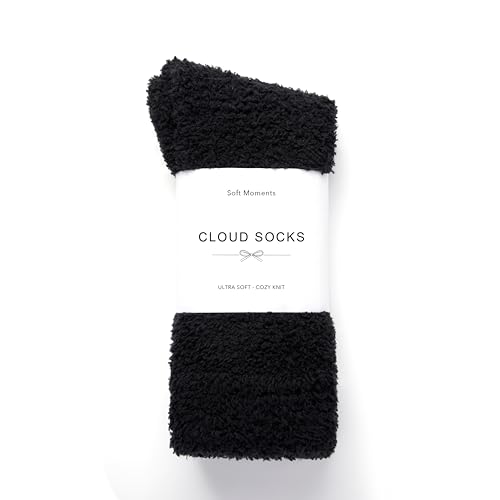 Inerney Black Fuzzy Socks for Women Men Gifts Warm Cozy Fluffy Cloud Slipper Style Comfy Winter Sleep Sock Christmas Stocking Stuffer Gift