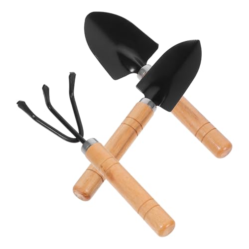 OFFSCH 3 Piezas Herramientas Jardinería Pequeñas con Mango de Madera y Hierro Incluye Rastrillo Manual Pala Estrecha y Pala Ancha para Plantas Maceta y Bonsái Ligero y Ergonómico para