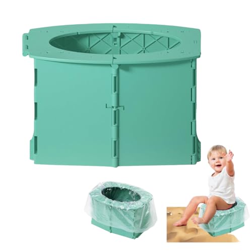Portable Toddler Potty Seat for Travel - Foldable On-the-Go Toilet for Kids with Leak-Proof Design & 10 Cleaning Bags | Baby Potty Training Essentials for Car, Camping, Outdoor (Green)