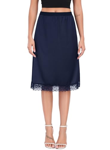 Image of Lovasy Women Satin Half Slips Lace Long Underskirt Anti Static Under Skirt Soft Slip Dress for Skirts Dresses S-3XL