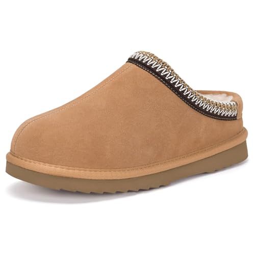 Donna Uomo Pantofole Pelle Scamosciata Vera Invierno Forro De Fieltro Scarpe da Casa Ciabatte Impermeabile Antiscivolo Slippers,Marrone Chiaro,39 EU