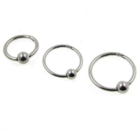 NewkeepsR 3PCS-20G(0.8mm) 6/7/8mm 316L Steel Hinged Clicker Captive Bead Ball Septum Lip Nose Hoop Rings Cover