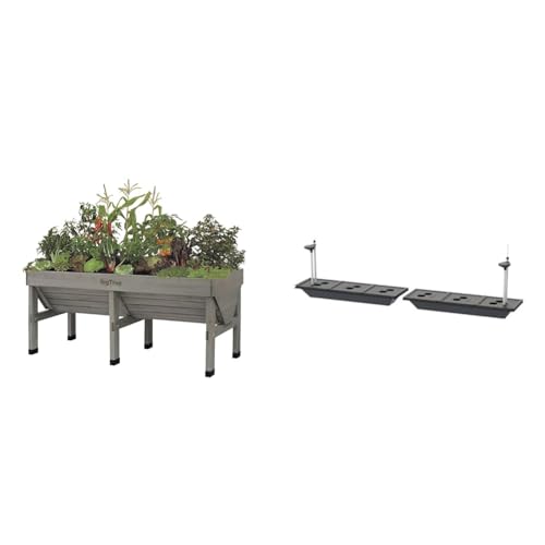 VegTrug VTGWMD 0397 Wash Raised Bed Planter, Grey, 1.8 m & Classic Self Watering Kit Medium 1.8m, Black