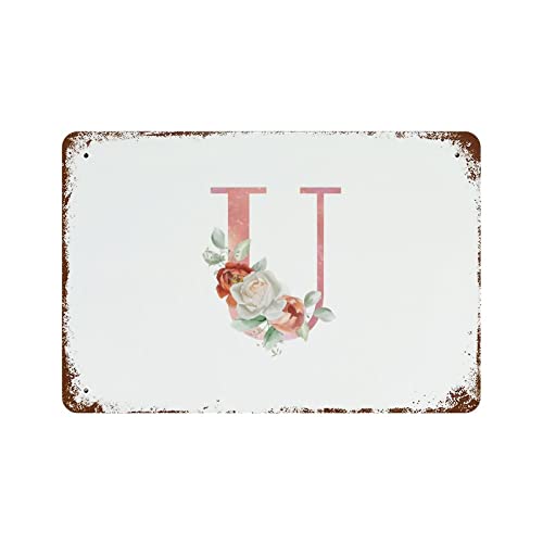 Lettre U rose aquarelle et fleurs - Affiche rétro murale pour décoration maison 30x45 cm - 2