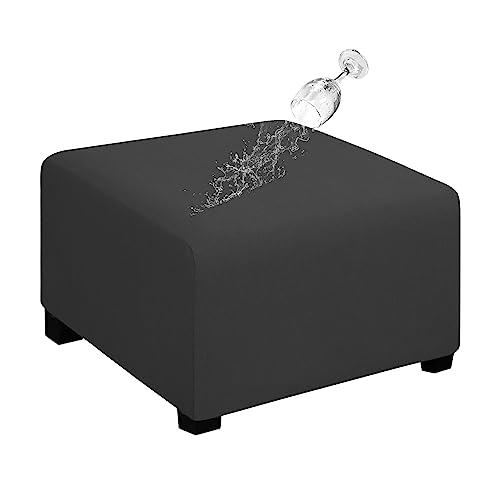 Easy-Going 100% Dual Waterproof Stretch Ottoman Cover 30x30x15inch Square Folding Storage Stool Furniture Protector Soft Slipcover for Living Room Dark Gray