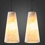FDPBY Natural Alabaster Pendant Lights Kitchen Island White Marble Conical Shade Modern Black Ceiling Light Fixtures for Dining Room Table Living Room Bedroom Hallway (Included E12 Bulb,2-Pack)