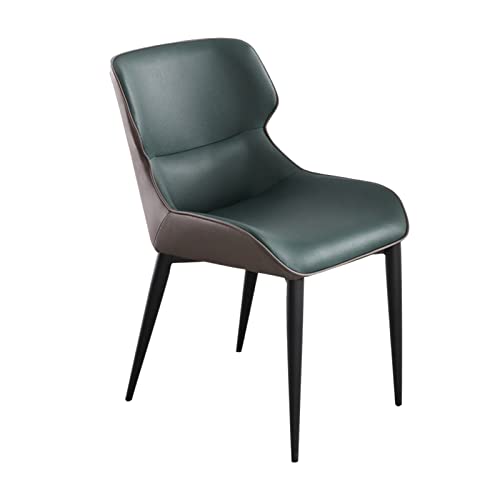 SJIALEN Leather Dining Chair, Household Backrest Chair Indoor Outdoor Courtyard Balconies Leisure Chairs Black Leg Upholstered Chair Kitchen Chair (Color : Dark Green, Size : 44x50x82cm)