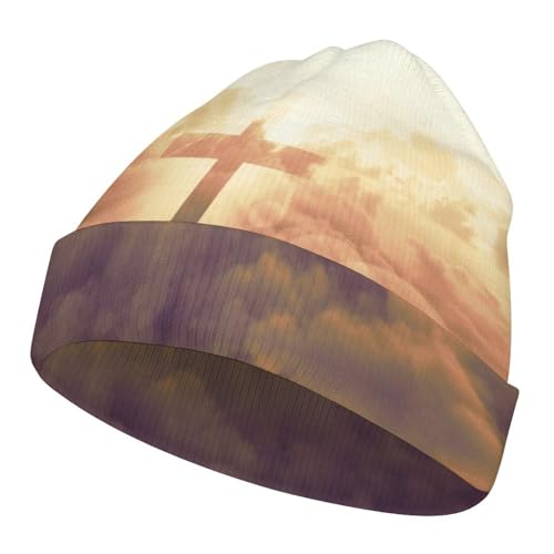 Christian Cross Jesus Kids Beanie Hat for for Girls Boys Children Cap Winter Knitted Chemo Cancer Headwear Accessories Gifts Decoration Black