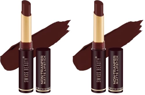 Image of Swiss Beauty Non-Tranfer Matte Lipstick, Smooth & Waterproof, Dark Brown, 2g (Pack of 2)