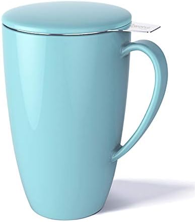 Sweese 15 OZ Porcelain Tea Mug with Infuser and Lid, Loose Leaf Tea Cup, Gifts for Tea Lover, Turquoise - 201.102