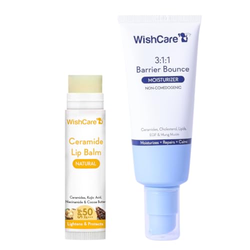 Image of WishCare Lip & Barrier Repair Combo | Ceramide Lip Balm SPF 50 PA+++ with Kojic Acid + 3:1:1 Barrier Bounce Moisturizer with Ceramides & Lipids | Barrier Repair & Deep Hydration | For All Skin Types