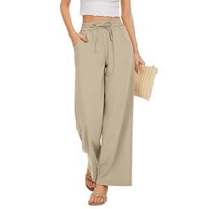 Women Summer Pants Flowy Pants Drawstring Waist Wide Leg Palazzo Beach Pants Loose Fit with Pockets