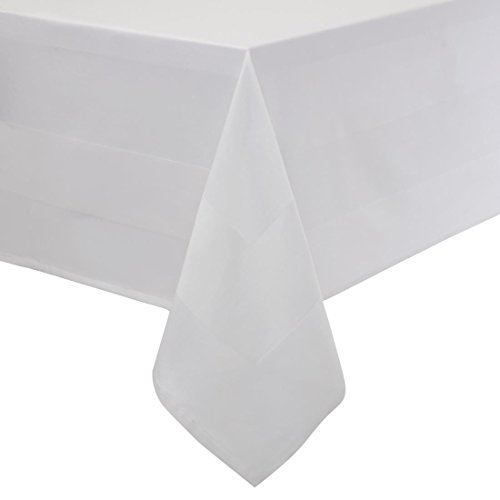 Luxury Satin Band Damask Tablecloths 100% Egyptian Cotton - Table cloth, White (70" x 107"(178x274cm))