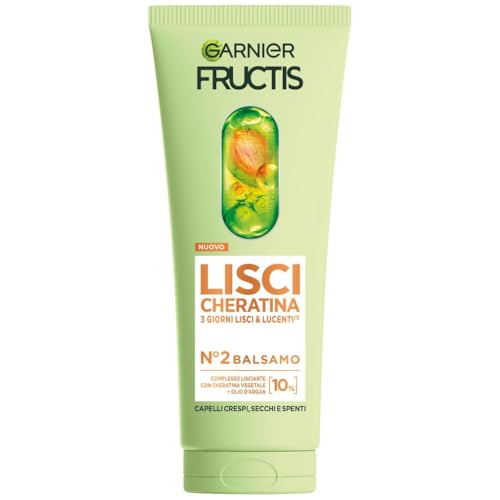Garnier Fructis Balsamo, Per Capelli Lisci e Lucenti a Lungo, Effetto Anti-Crespo, Trattamento Lisciante alla Cheratina Vegetale e Olio di Argan, Lisci Cheratina, 200 ml